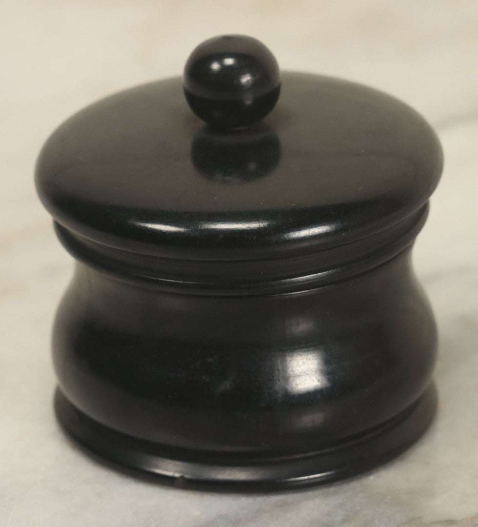 Lot 046 - Antique Turned Ebony Wood Dresser Box With Lid, Marked Ebony On Bottom, Not Lid Is Difficult To Put On