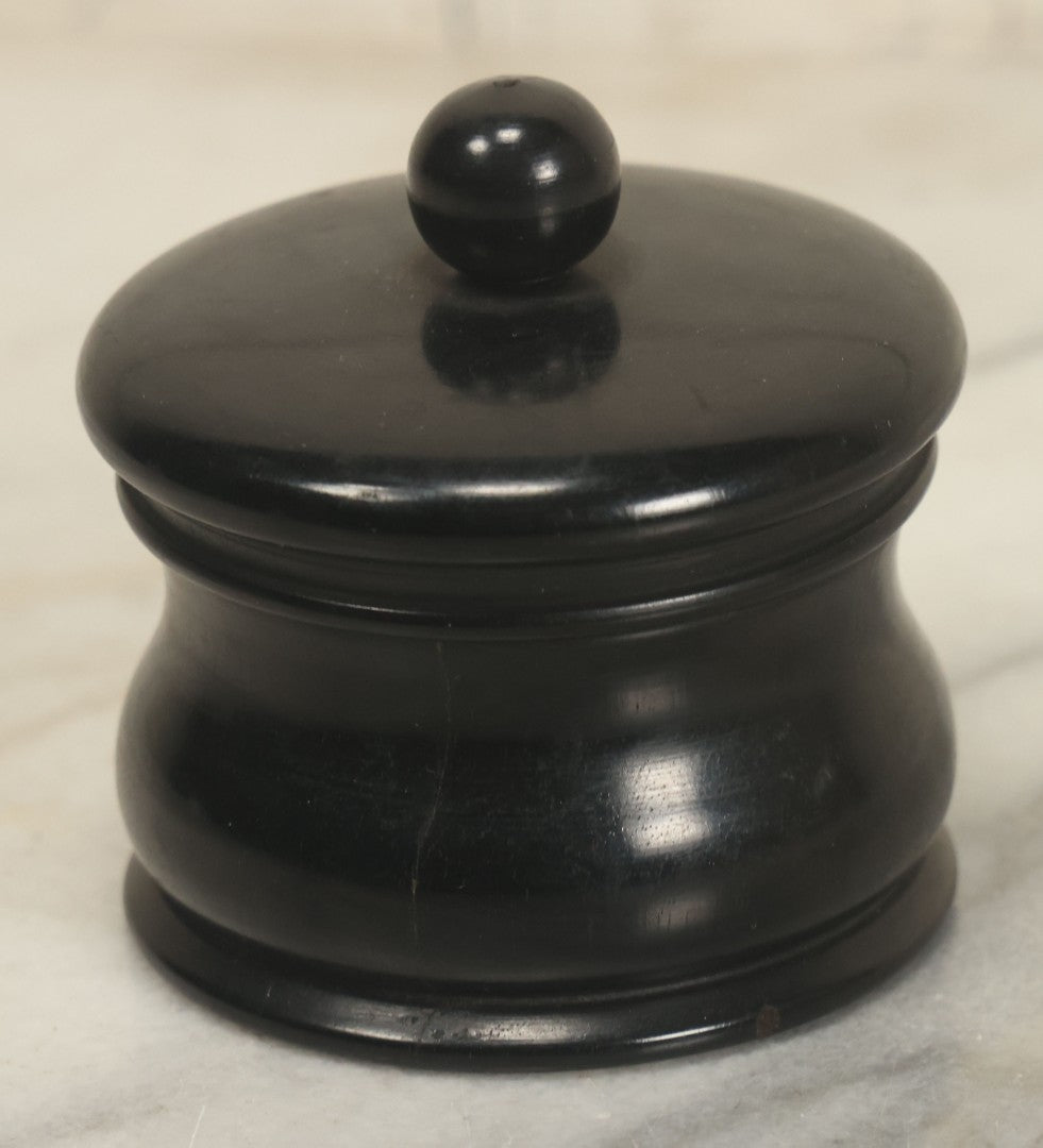 Lot 046 - Antique Turned Ebony Wood Dresser Box With Lid, Marked Ebony On Bottom, Not Lid Is Difficult To Put On