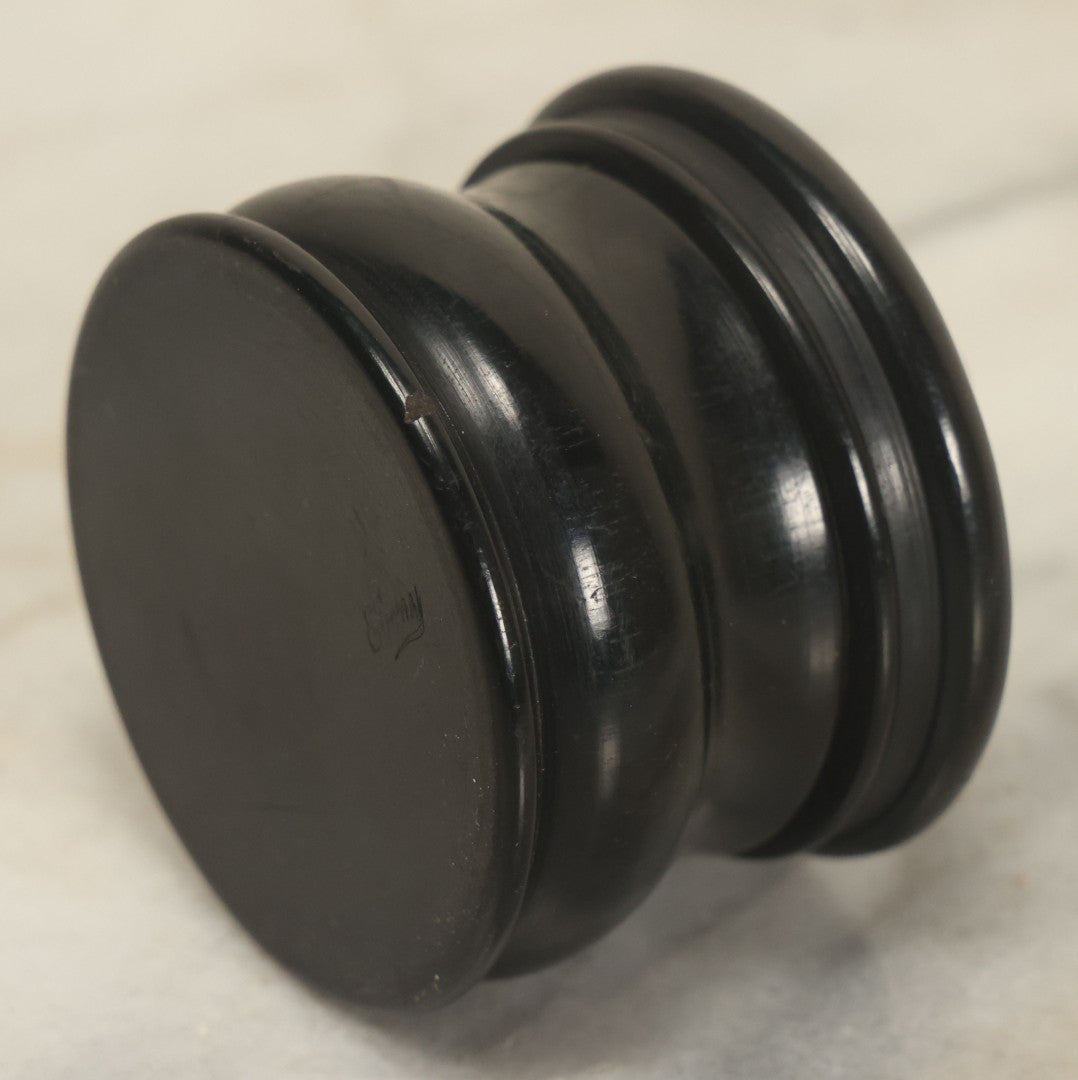 Lot 046 - Antique Turned Ebony Wood Dresser Box With Lid, Marked Ebony On Bottom, Not Lid Is Difficult To Put On