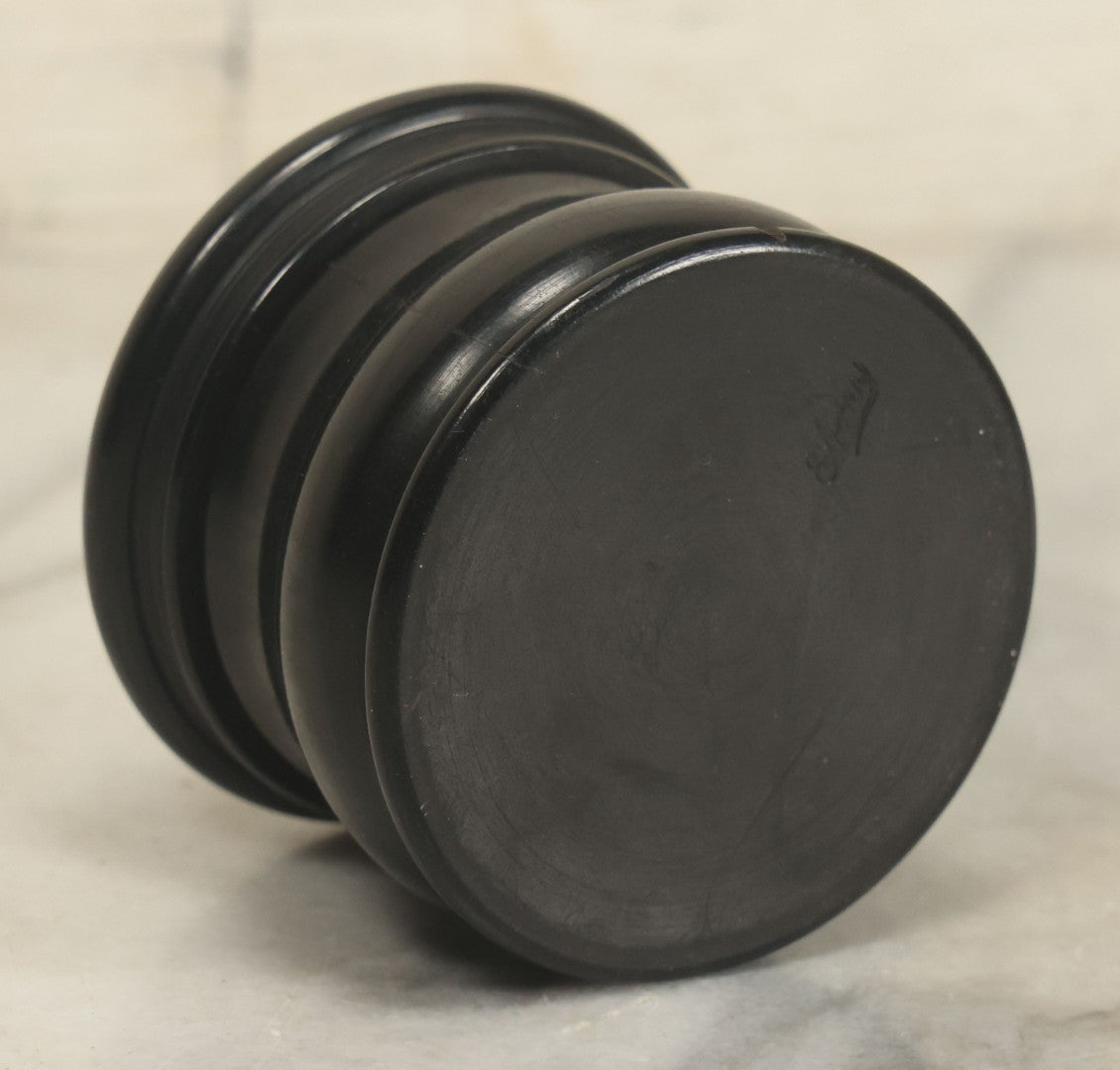 Lot 046 - Antique Turned Ebony Wood Dresser Box With Lid, Marked Ebony On Bottom, Not Lid Is Difficult To Put On