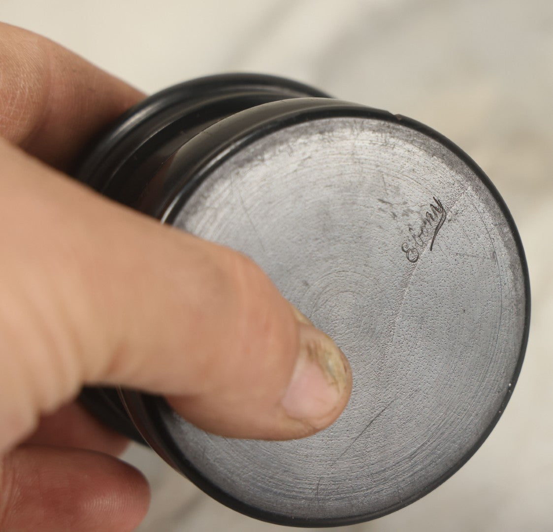 Lot 046 - Antique Turned Ebony Wood Dresser Box With Lid, Marked Ebony On Bottom, Not Lid Is Difficult To Put On