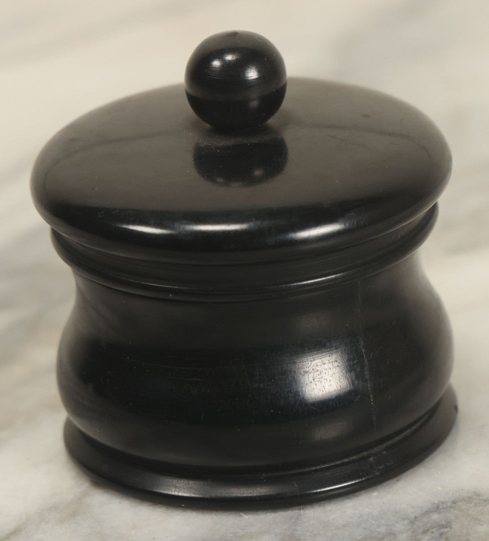 Lot 046 - Antique Turned Ebony Wood Dresser Box With Lid, Marked Ebony On Bottom, Not Lid Is Difficult To Put On
