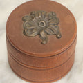 Lot 047 - Antique Turned Wood Dresser Box With Lid, Applied Metal Flower Decoration