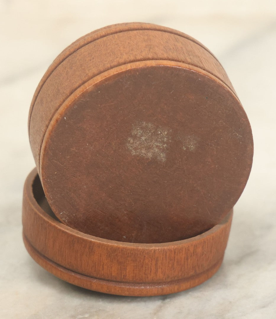 Lot 047 - Antique Turned Wood Dresser Box With Lid, Applied Metal Flower Decoration