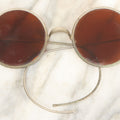 Lot 048 - Antique Orange Amber Glass Colored Sunglasses In Silver Tone Frames, Round Lenses, No Markings, No Cracks Or Chips