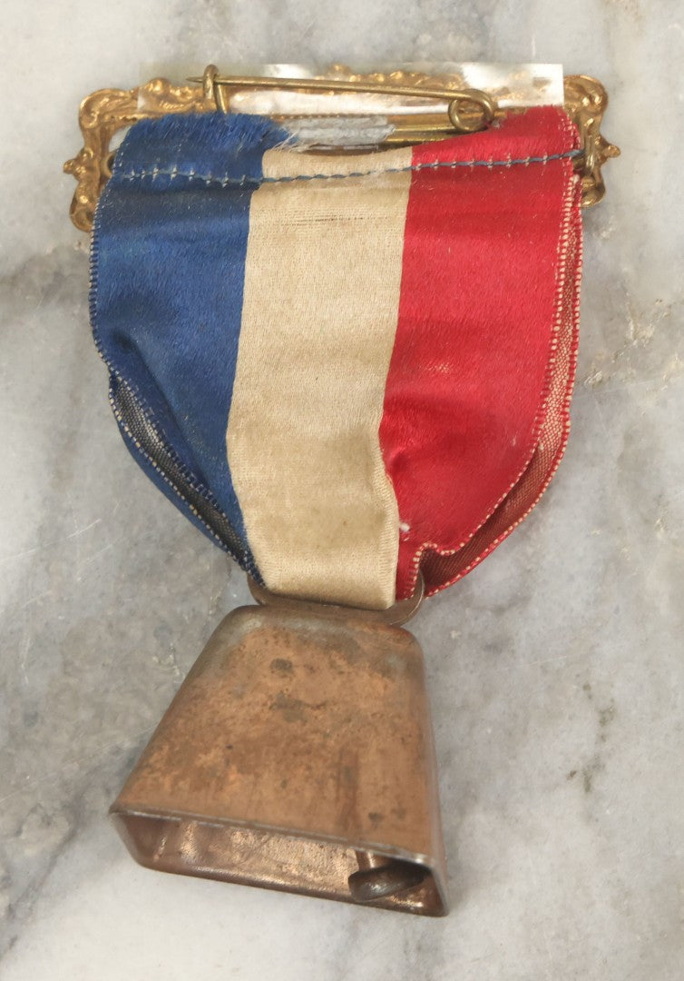 Lot 051 - Antique 3rd Annual State Field Day Red White And Blue Ribbon And Bell, Band's Grove, Rye, New Hampshire, August 16th, 1924
