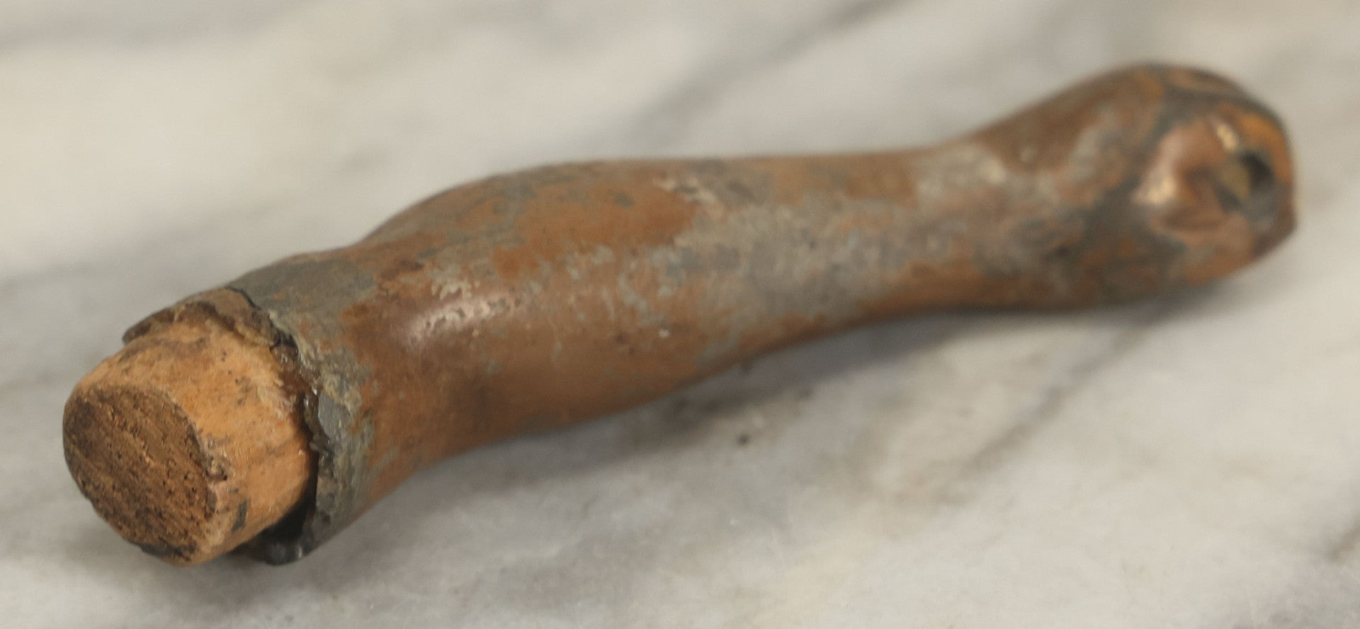 Lot 053 - Antique Cast Metal Statue Arm Fragment, As Found, With Remnants Of Wooden Attachment Joints, 4" Length