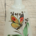 Lot 060 - Antique Hand Blown Frosted Glass Bud Vase With Hand Painted Butterfly, Floral Decoration, 6-1/2" H