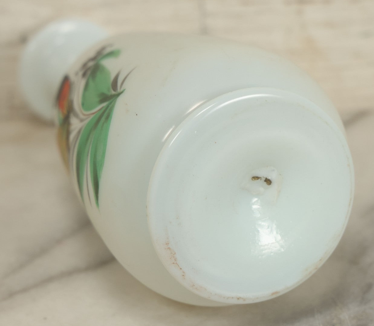 Lot 060 - Antique Hand Blown Frosted Glass Bud Vase With Hand Painted Butterfly, Floral Decoration, 6-1/2" H