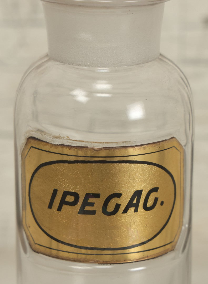 Lot 067 - Antique W.N. Walton Glass Ipecac Apothecary Bottle Jar With Reverse Painted Glass Label, Patented September 23, 1862, Note Chips To Stopper, 6-5/8" Height