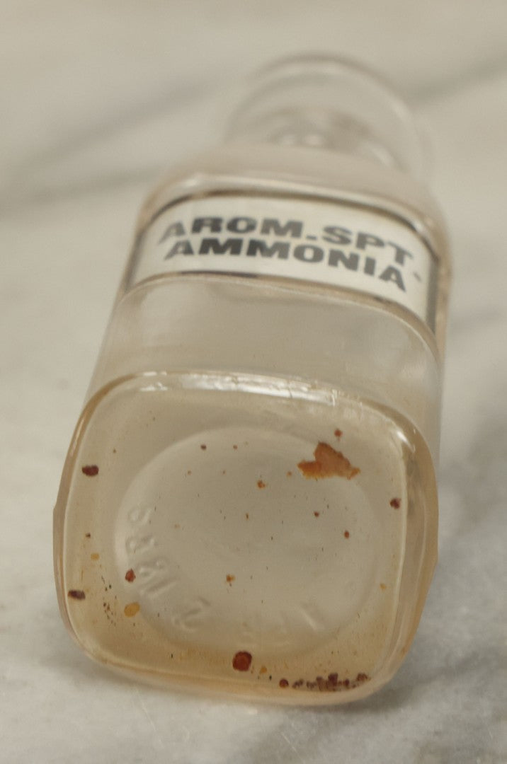 Lot 068 - Antique Glass Aromatic Spirit Of Ammonia (Arom. Spt. Ammonia) Apothecary Bottle With Reverse Painted Glass Label, Patented April 2, 1889, 4-1/2" Height