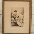 Lot 071 - Vintage French Etching In Frame, Scantily Clad, Partially Nude Woman Playing With Dog On Sofa, In The Style Of Louis Icart, Artist Signed In Pencil Lower Right, Illegible, Overall Dimensions 12-3/4" x 15-1/2"