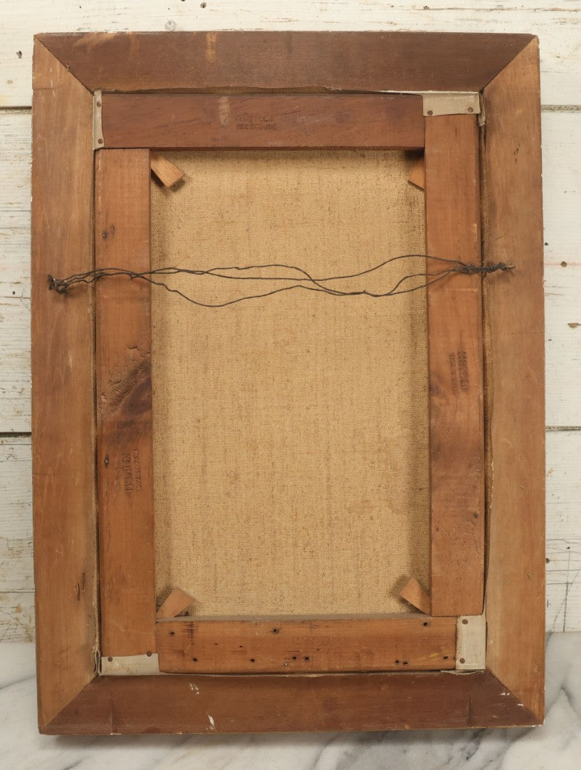 Lot 073 - Antique Oil On Canvas Painting Of Purple, Orange, And White Iris Flowers, In Badly Worn Gilt Gesso Frame, Note Wear And Tear, Circa 1880s, Overall Dimensions 16-3/4" x 22-3/4"