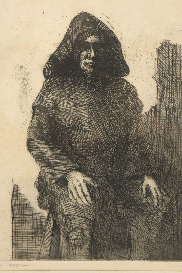 Lot 077 - Vintage Printer's Proof Etching Of A Man In A Black Robe, Artist Signed, Illegible, Circa 1960s, Overall Dimensions 11-5/8" x 14-5/8"