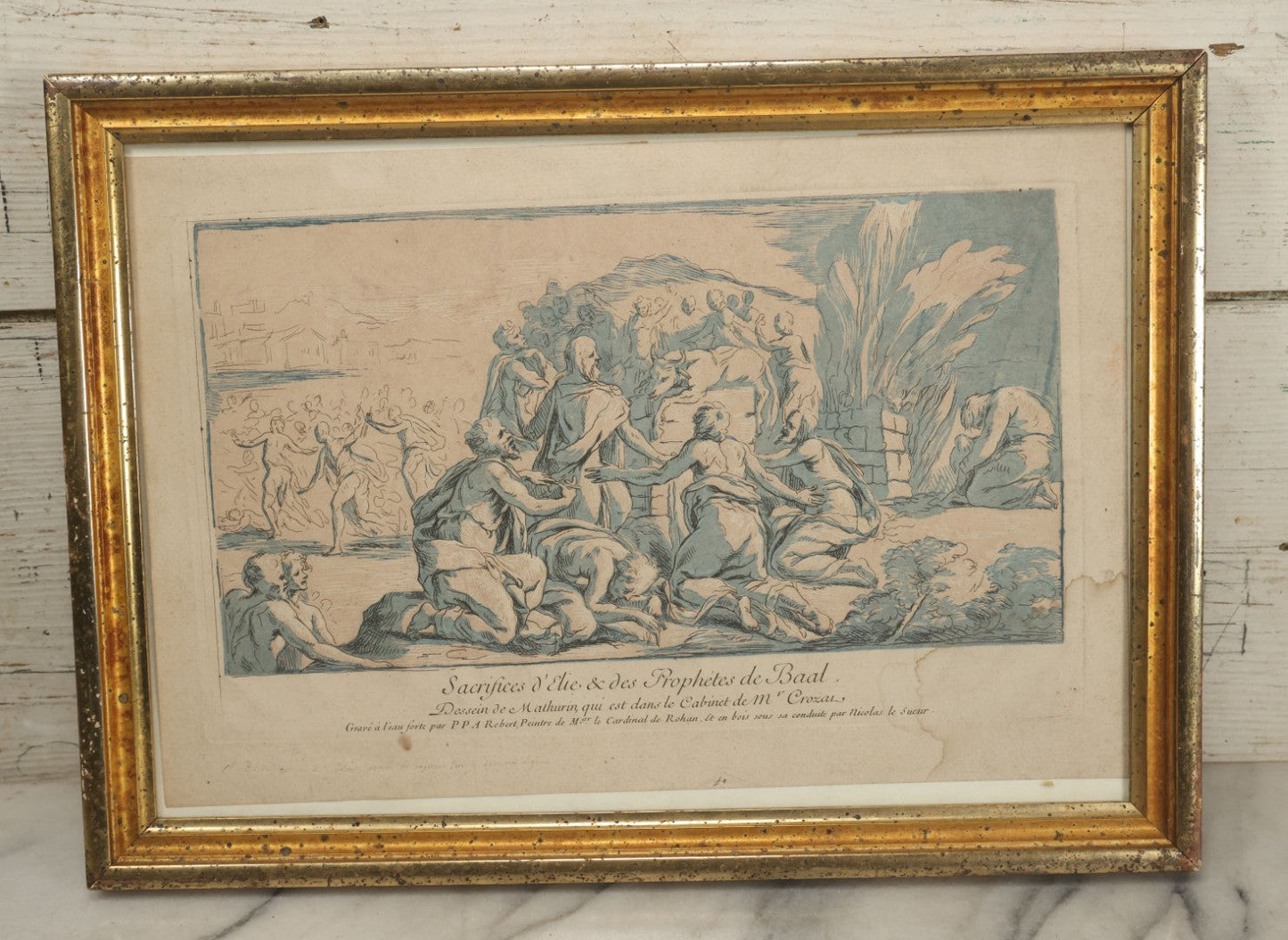 Lot 078 - Antique French Engraving, "Sacrifices D'Elie & Des Prophètes De Baal" ("Sacrifices Of Elijah And The Prophets Of Baal"), Engraved By P.P.A. Robert After Mathurin, Overall Dimensions 17-5/8" x 12-3/4"