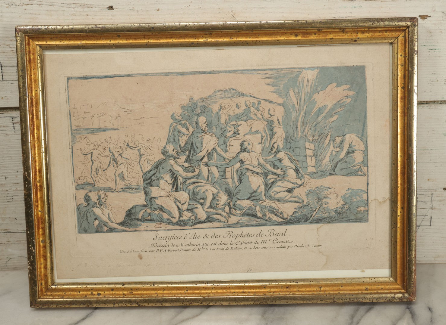 Lot 078 - Antique French Engraving, "Sacrifices D'Elie & Des Prophètes De Baal" ("Sacrifices Of Elijah And The Prophets Of Baal"), Engraved By P.P.A. Robert After Mathurin, Overall Dimensions 17-5/8" x 12-3/4"
