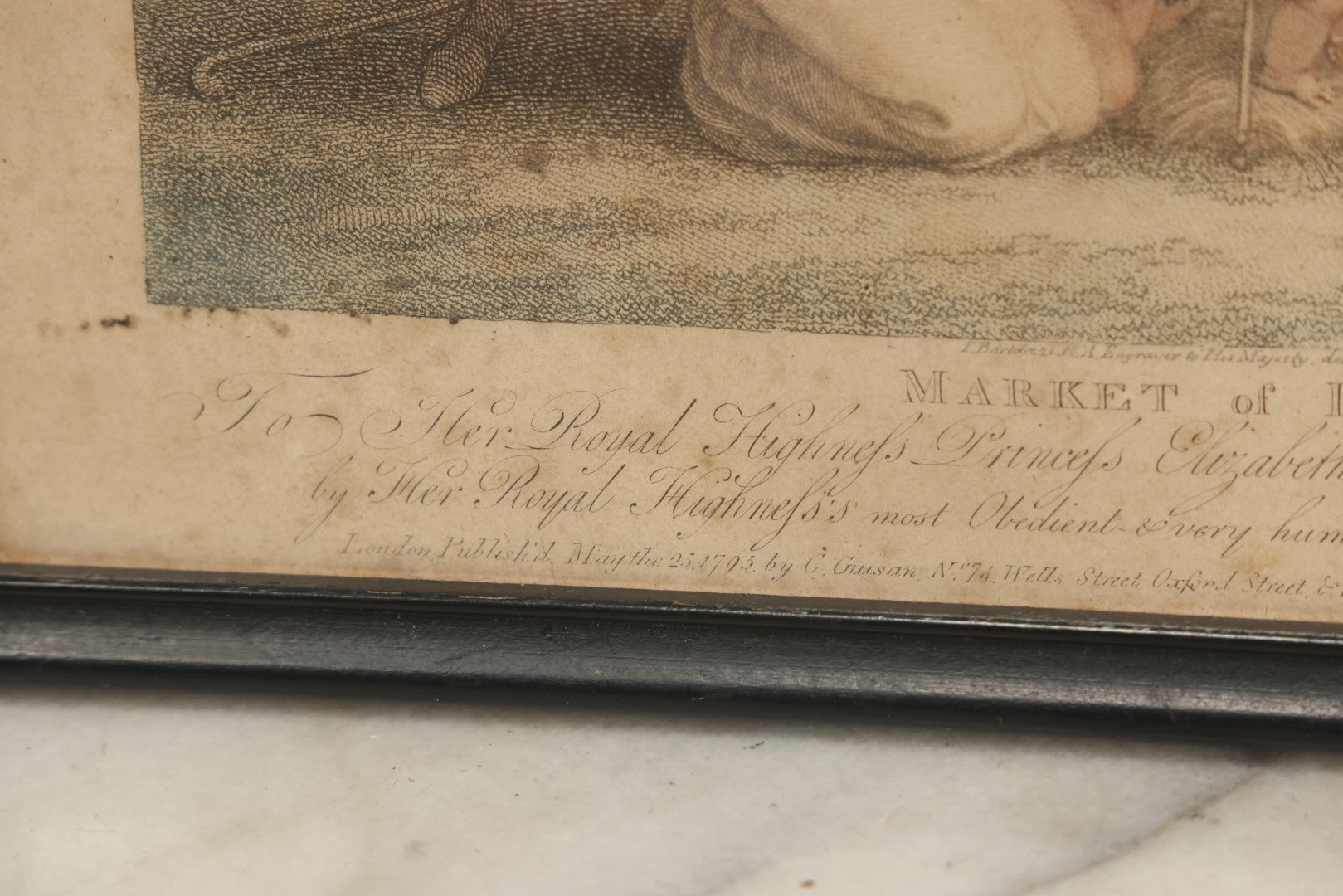 Lot 079 - Antique Stipple Engraving, Titled "Market Of Love" With Goddesses Fawning Over Cherubs, By Francesco Bartolozzi, Inscribed "To Her Royal Highness Princess Elizabeth" By Charles Guisan, Sold By A. Molteno, Printseller, Dated 1795, In Frame