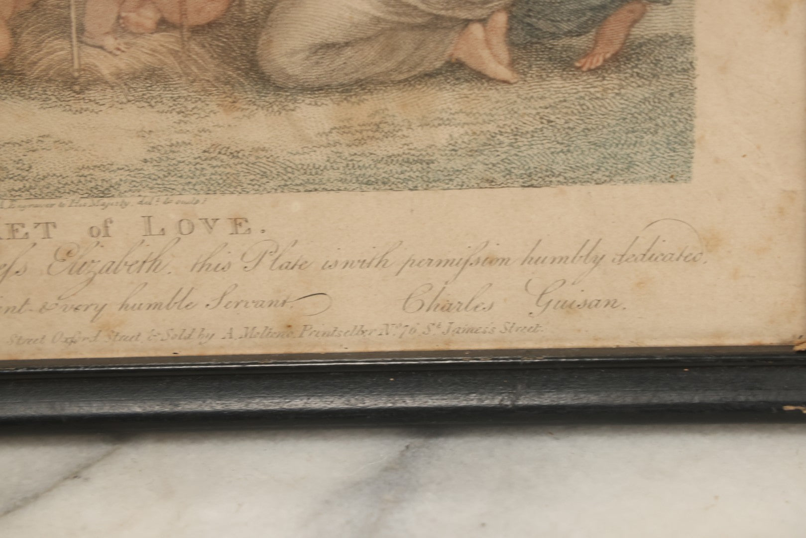 Lot 079 - Antique Stipple Engraving, Titled "Market Of Love" With Goddesses Fawning Over Cherubs, By Francesco Bartolozzi, Inscribed "To Her Royal Highness Princess Elizabeth" By Charles Guisan, Sold By A. Molteno, Printseller, Dated 1795, In Frame