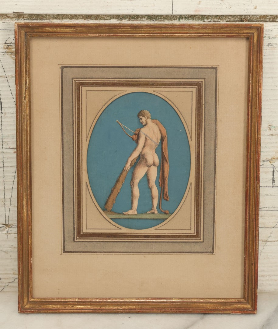 Lot 080 - Antique Neoclassical Hand Colored Print Depicting Hercules, Likely French, In Frame, Circa Early 19th Century, Overall Dimensions 7-1/8" x 8-1/2"