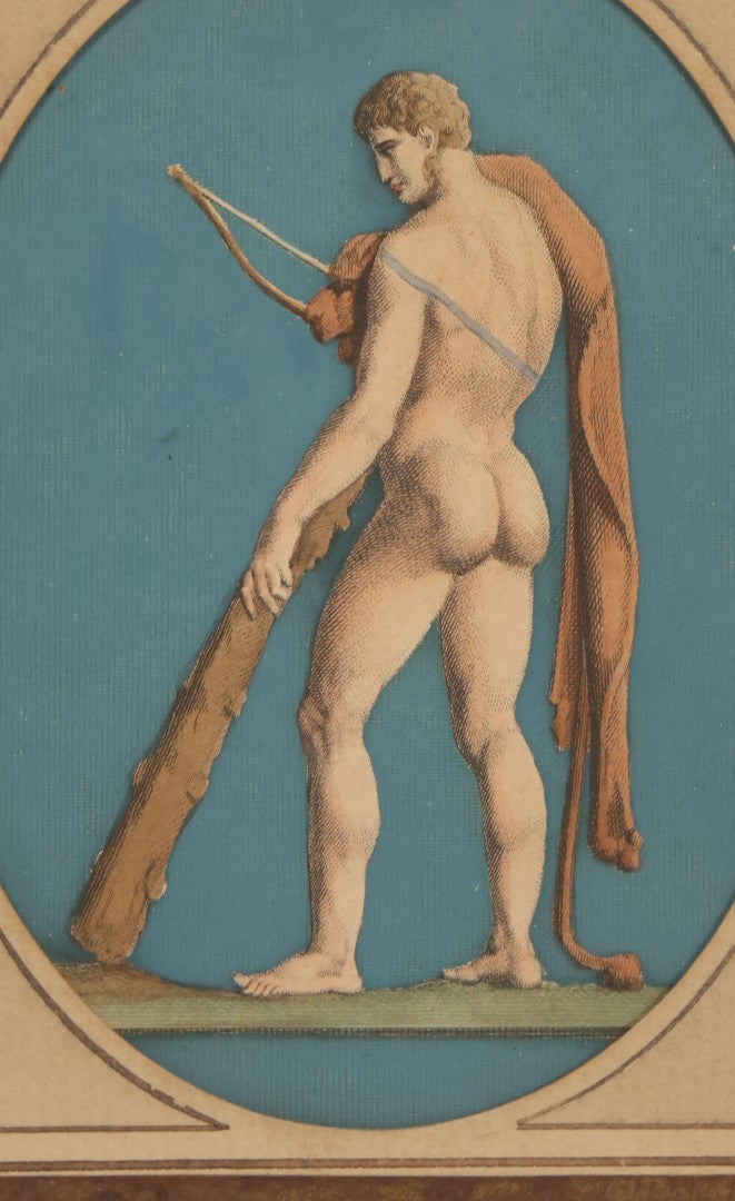 Lot 080 - Antique Neoclassical Hand Colored Print Depicting Hercules, Likely French, In Frame, Circa Early 19th Century, Overall Dimensions 7-1/8" x 8-1/2"