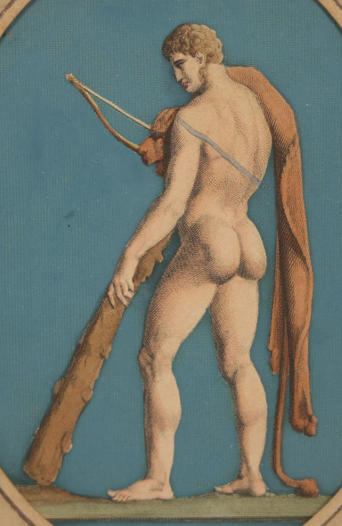 Lot 080 - Antique Neoclassical Hand Colored Print Depicting Hercules, Likely French, In Frame, Circa Early 19th Century, Overall Dimensions 7-1/8" x 8-1/2"