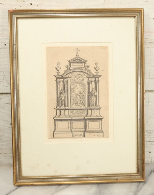 Lot 082 - Antique Religious Architectural Engraving, "Autare" (Altar), Depicting The Baptism Of Christ, Other Scenes, Published By Frederik De Wit (Dutch, C. 1629–1706), Circa Late 17th Century, In Frame, Overall Dimensions 13-1/4" x 17-1/4"