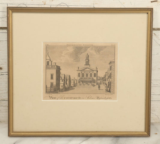 Lot 087 - Antique Engraving Print, View Of The Courthouse In Salem, Massachusetts, From Massachusetts Magazine, No. III, Vol II, Engraved By S. Hill After W. Gray, Circa 1790, In Frame, Overall Dimensions 11-3/4" x 10-1/2"