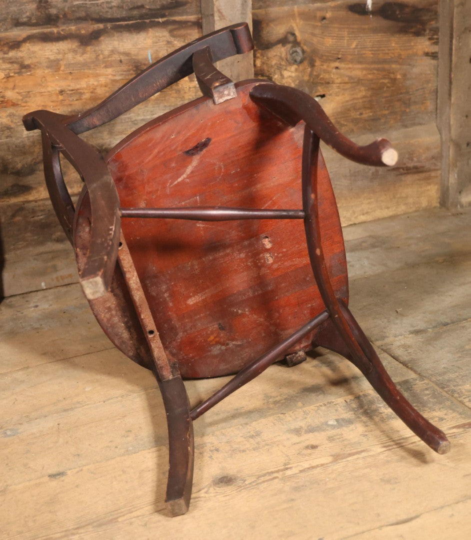 Antique Wooden Arm Chair With Green Man Face Motif, Dark Stain