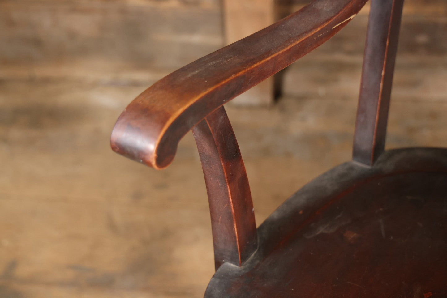 Antique Wooden Arm Chair With Green Man Face Motif, Dark Stain