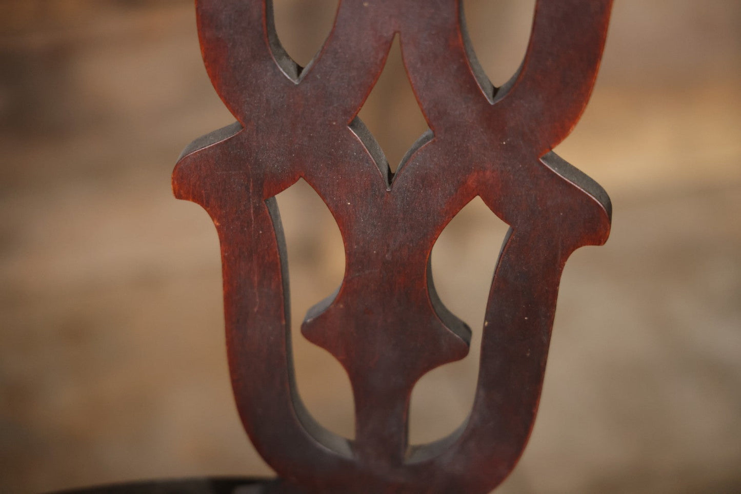 Antique Wooden Arm Chair With Green Man Face Motif, Dark Stain