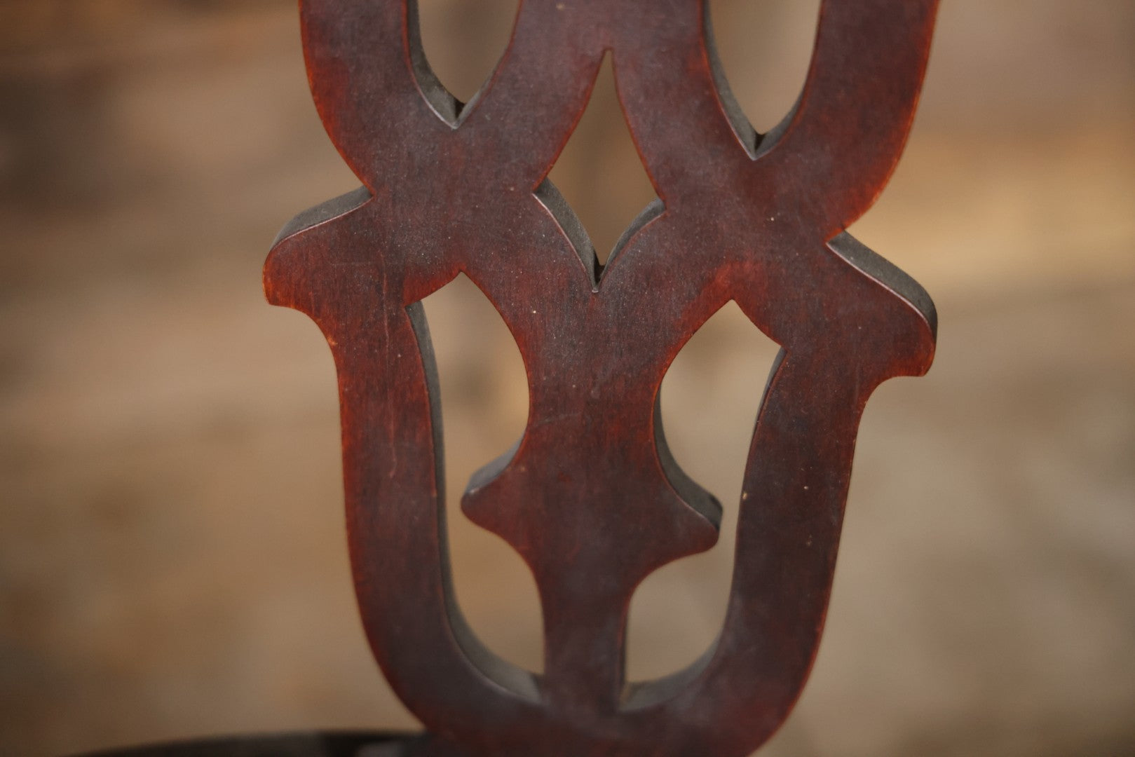 Antique Wooden Arm Chair With Green Man Face Motif, Dark Stain