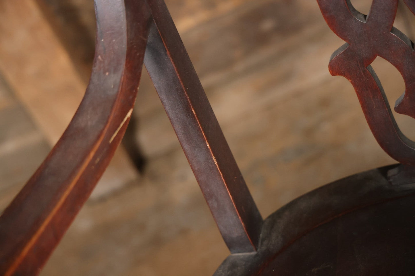 Antique Wooden Arm Chair With Green Man Face Motif, Dark Stain