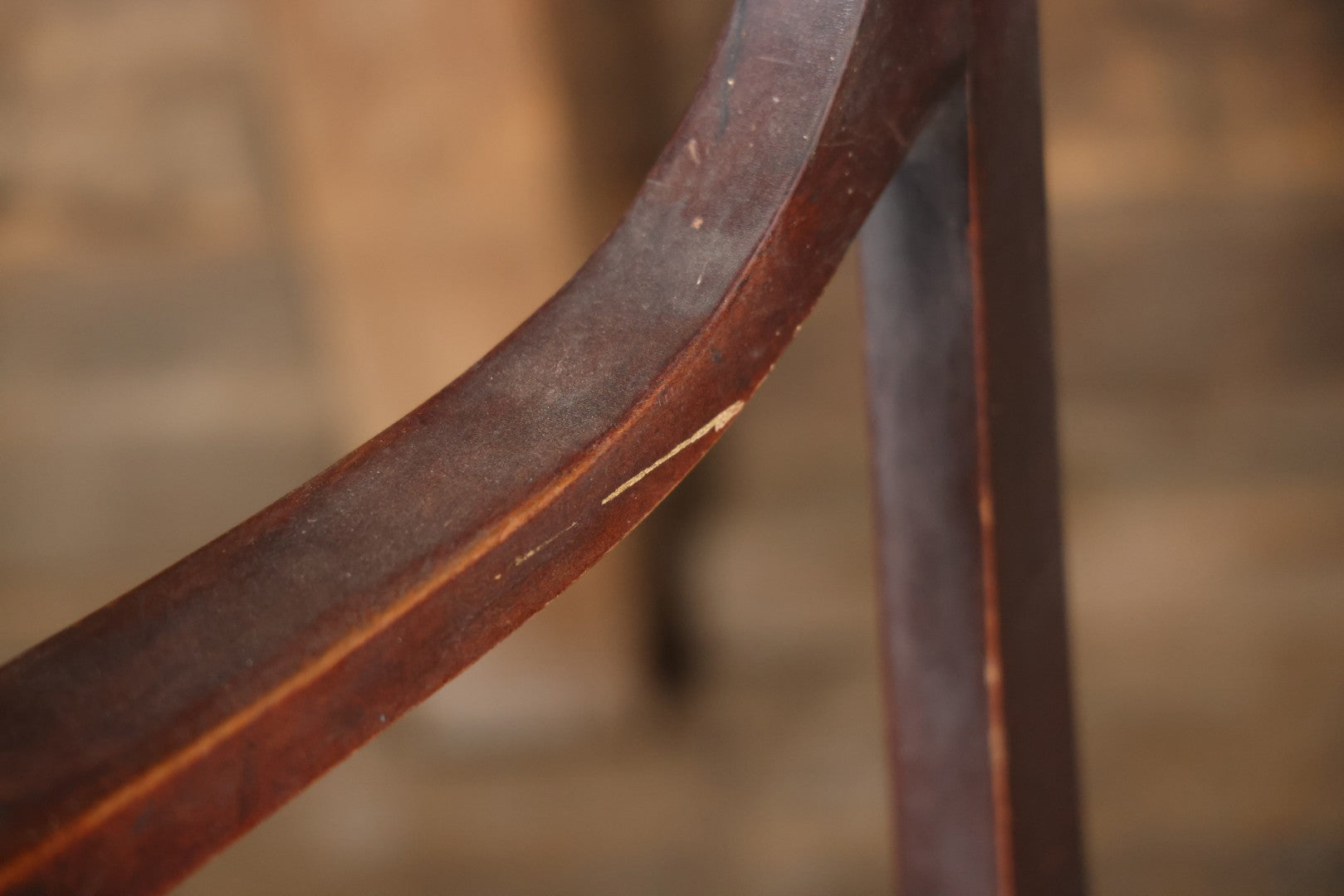 Antique Wooden Arm Chair With Green Man Face Motif, Dark Stain