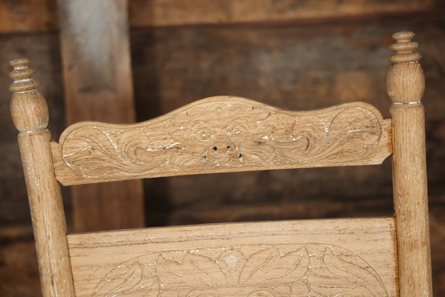 Pair Of Antique Wooden Dining Chairs With Green Man Face Motifs, Completely Stripped, Ready To Be Finished