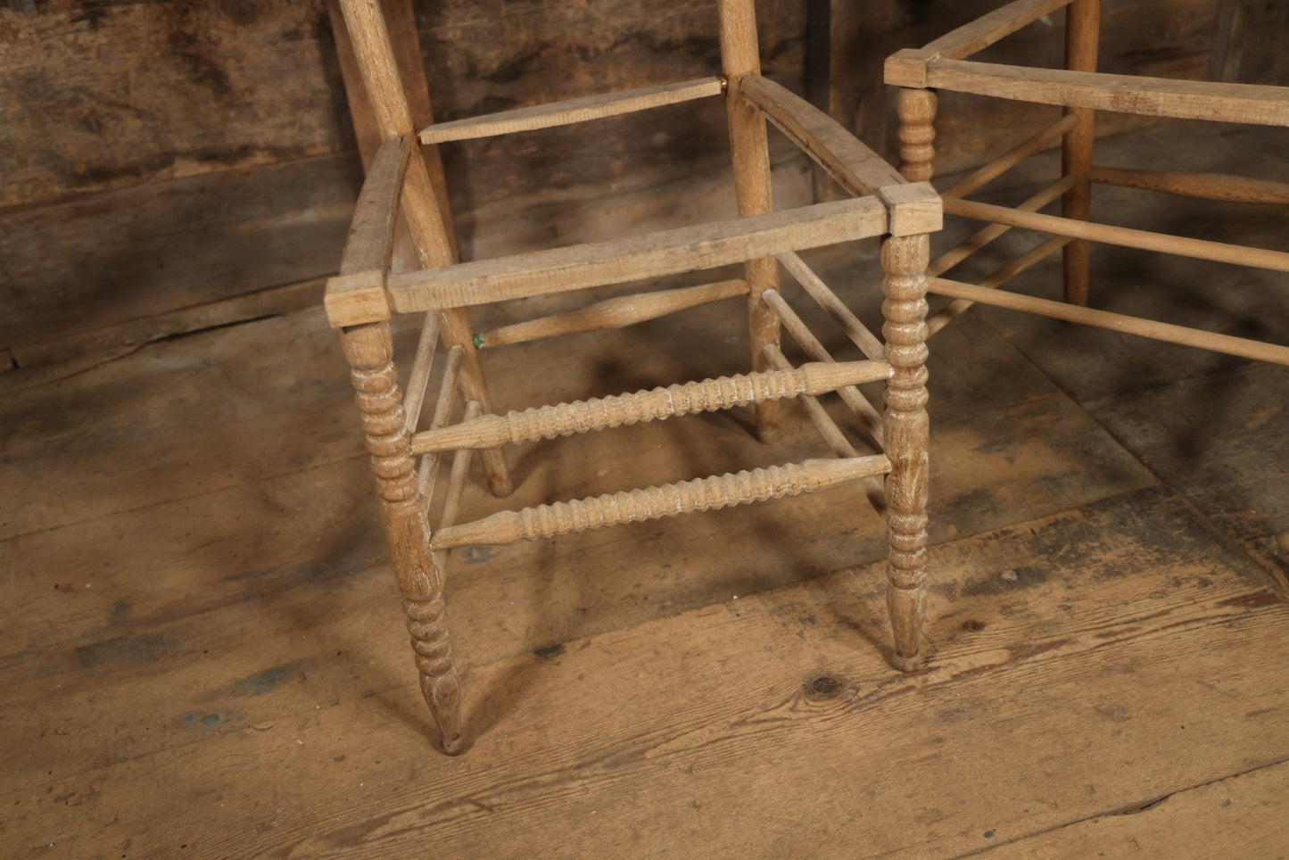 Pair Of Antique Wooden Dining Chairs With Green Man Face Motifs, Completely Stripped, Ready To Be Finished
