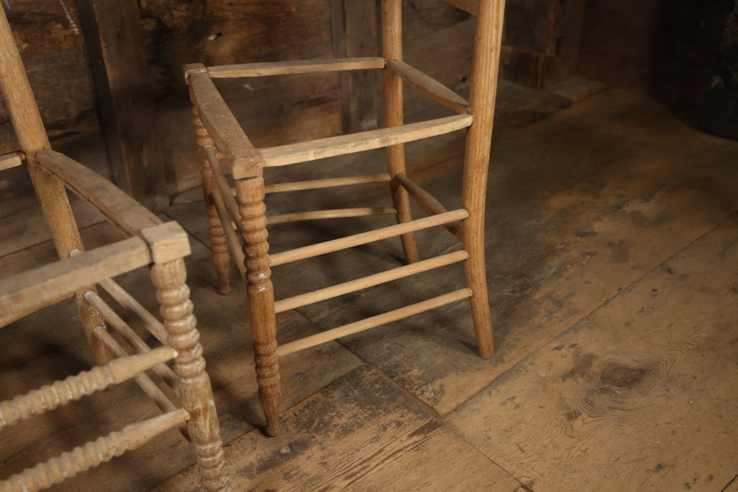 Pair Of Antique Wooden Dining Chairs With Green Man Face Motifs, Completely Stripped, Ready To Be Finished