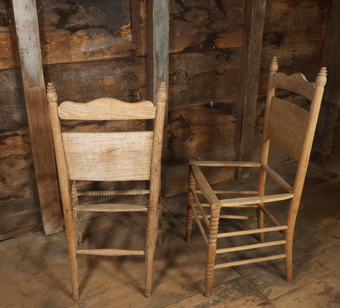 Pair Of Antique Wooden Dining Chairs With Green Man Face Motifs, Completely Stripped, Ready To Be Finished