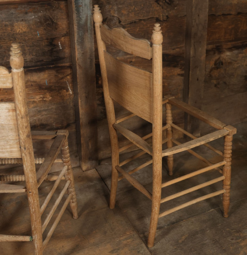 Pair Of Antique Wooden Dining Chairs With Green Man Face Motifs, Completely Stripped, Ready To Be Finished