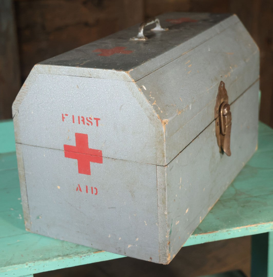 Vintage Hand Painted Wooden First Aid Box With Contents, Circa 1920, As Found