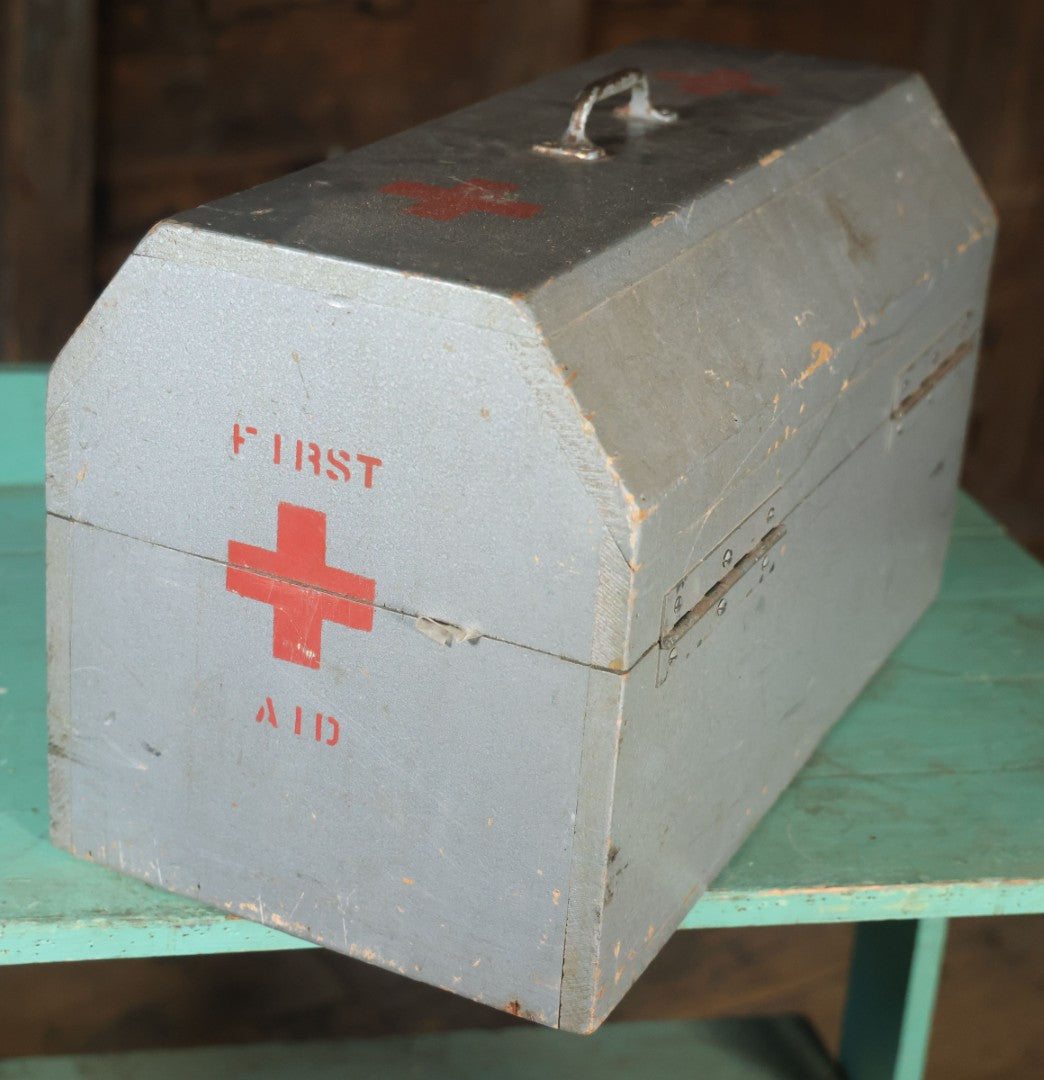 Vintage Hand Painted Wooden First Aid Box With Contents, Circa 1920, As Found