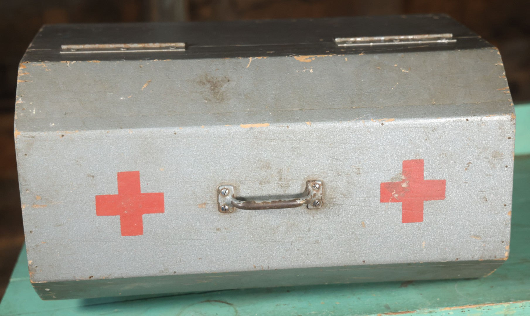 Vintage Hand Painted Wooden First Aid Box With Contents, Circa 1920, As Found