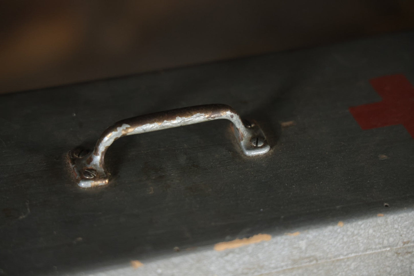 Vintage Hand Painted Wooden First Aid Box With Contents, Circa 1920, As Found