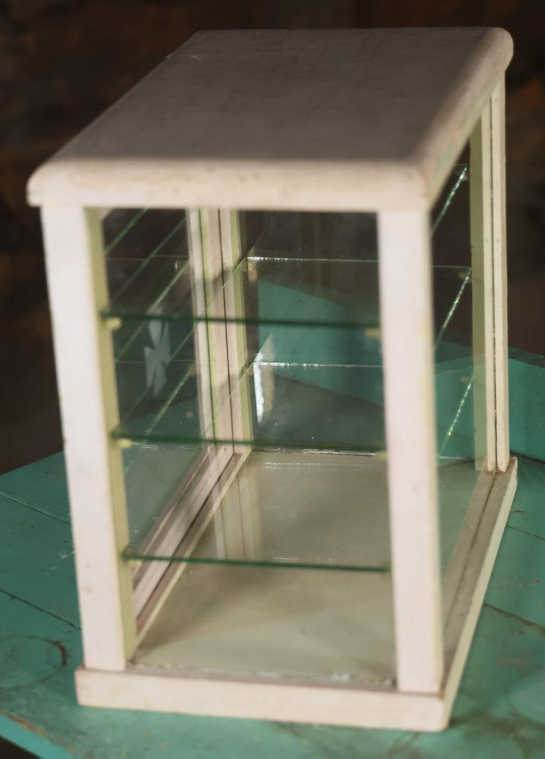Antique Barber Shop Sterilizer Cabinet With Frosted Iron Cross Symbol On Door, Three Interior Glass Shelves, Four Glass Walls