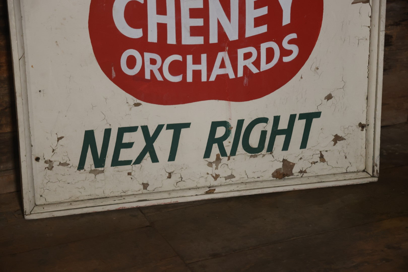 Vintage Hand Painted Cheney Orchards Salesroom Advertising Sign, Brimfield, Massachusetts. 49-1/8" x 49-1/2"