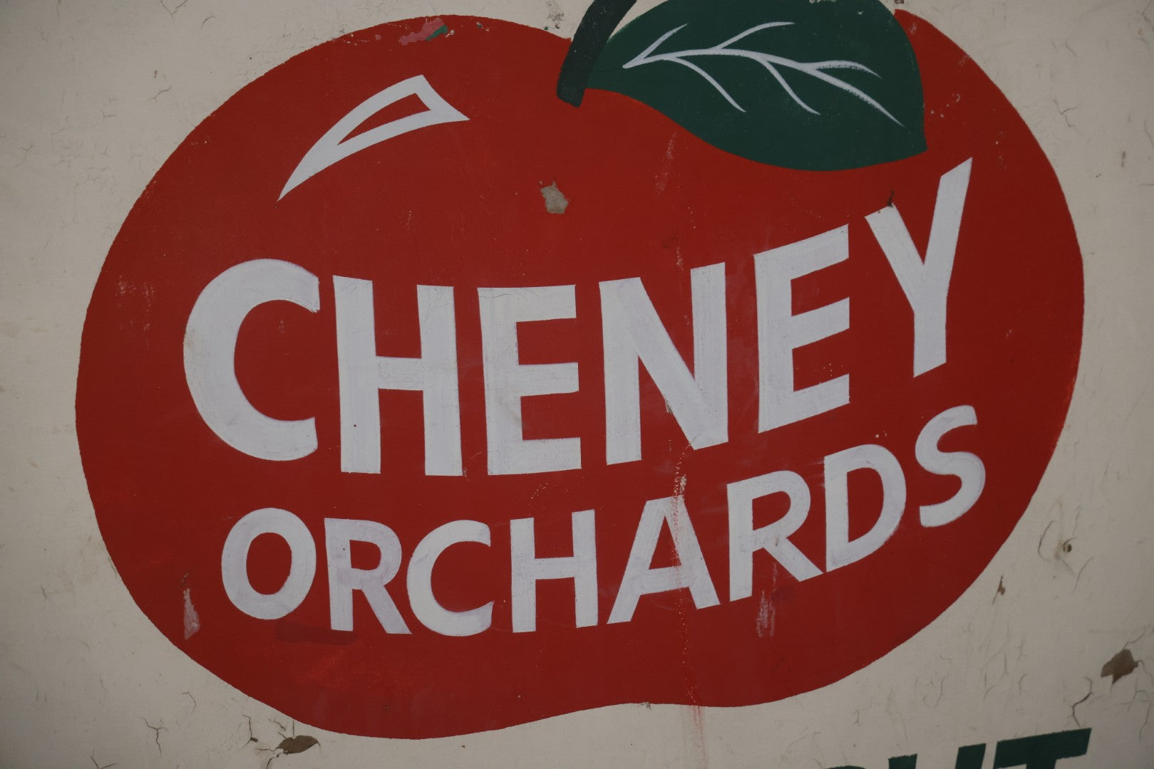 Vintage Hand Painted Cheney Orchards Salesroom Advertising Sign, Brimfield, Massachusetts. 49-1/8" x 49-1/2"