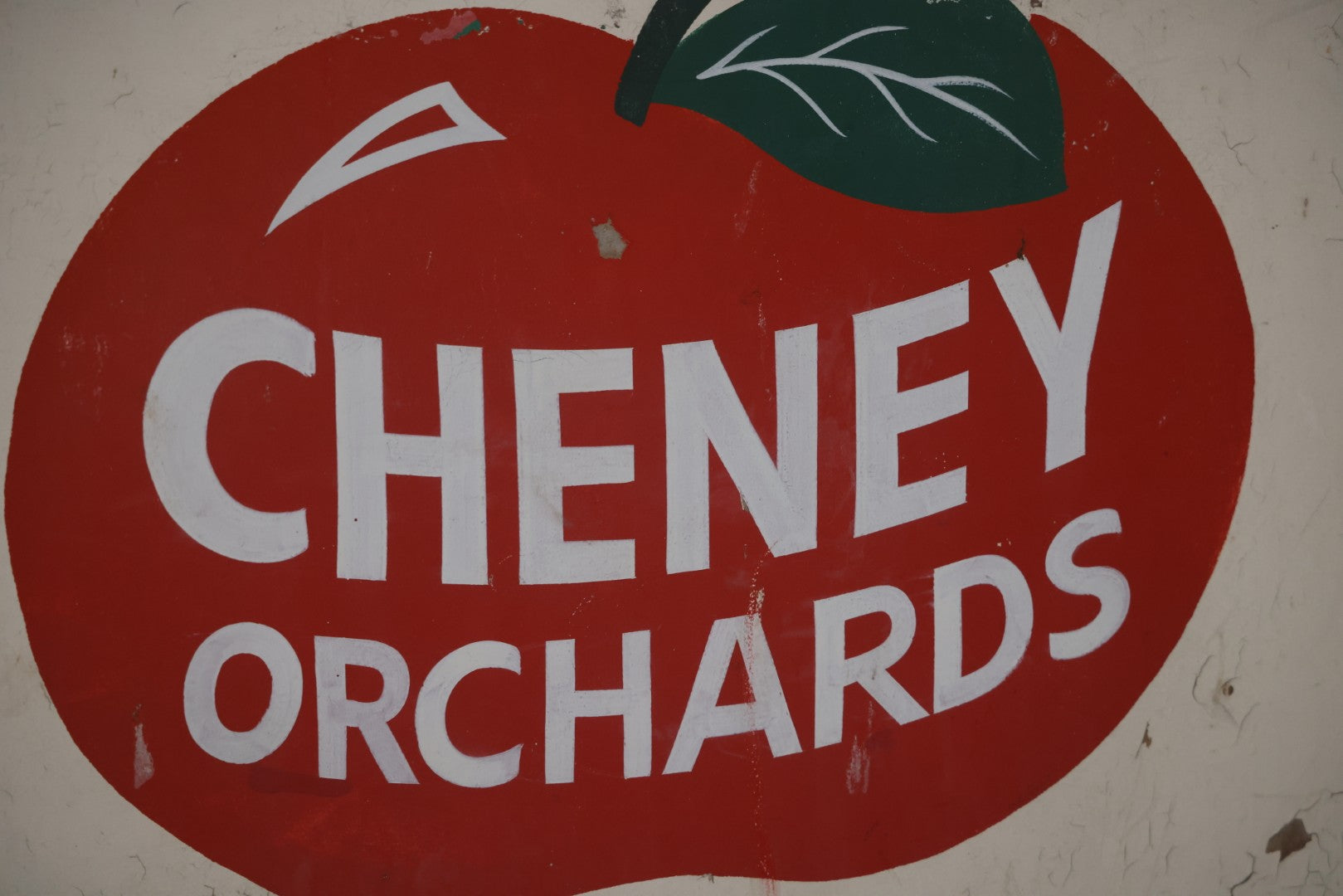 Vintage Hand Painted Cheney Orchards Salesroom Advertising Sign, Brimfield, Massachusetts. 49-1/8" x 49-1/2"