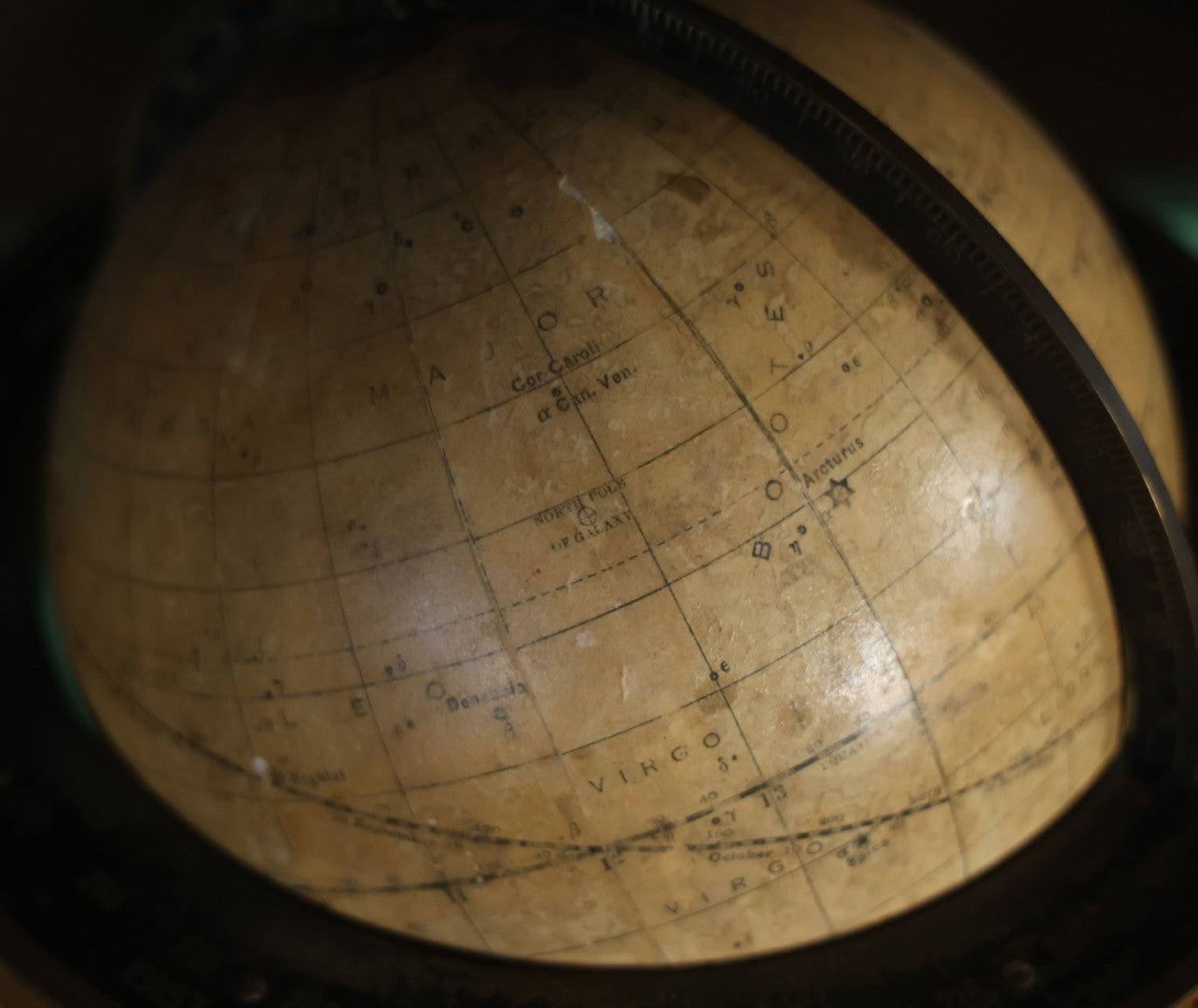 Antique Rand Mcnally 8-Inch Celestial Globe, Constellation Globe Showing The Stars, Wooden Stand, Circa 1924, Note Fading, Heavy Wear