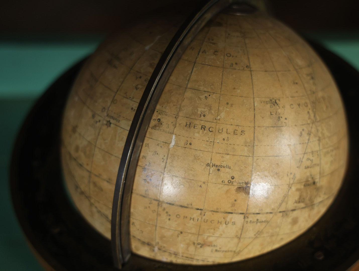 Antique Rand Mcnally 8-Inch Celestial Globe, Constellation Globe Showing The Stars, Wooden Stand, Circa 1924, Note Fading, Heavy Wear