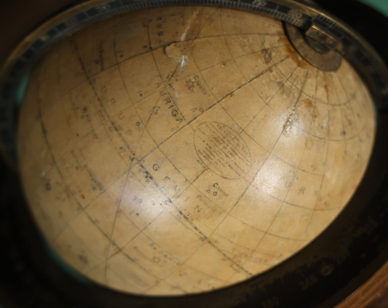 Antique Rand Mcnally 8-Inch Celestial Globe, Constellation Globe Showing The Stars, Wooden Stand, Circa 1924, Note Fading, Heavy Wear