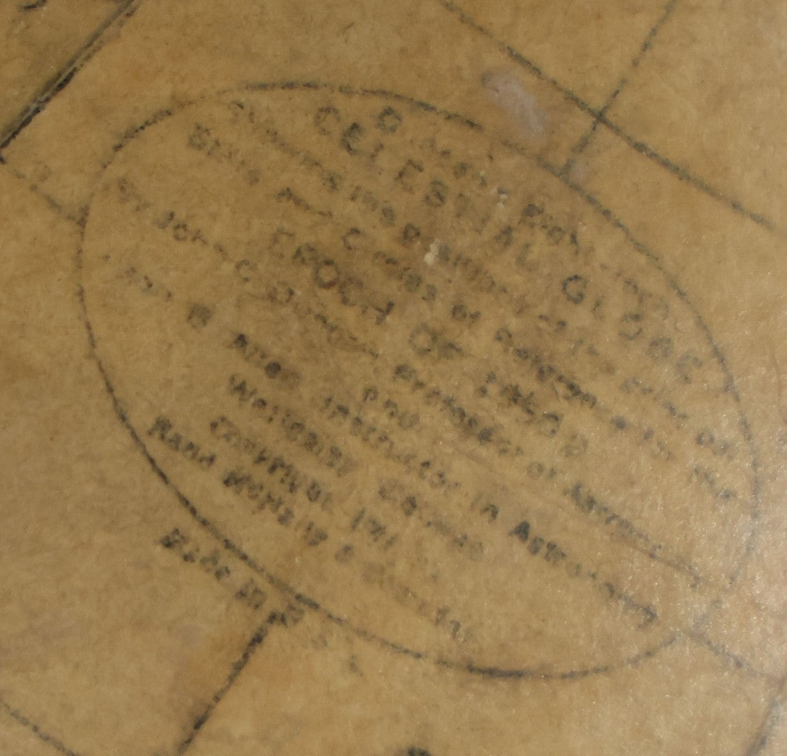 Antique Rand Mcnally 8-Inch Celestial Globe, Constellation Globe Showing The Stars, Wooden Stand, Circa 1924, Note Fading, Heavy Wear